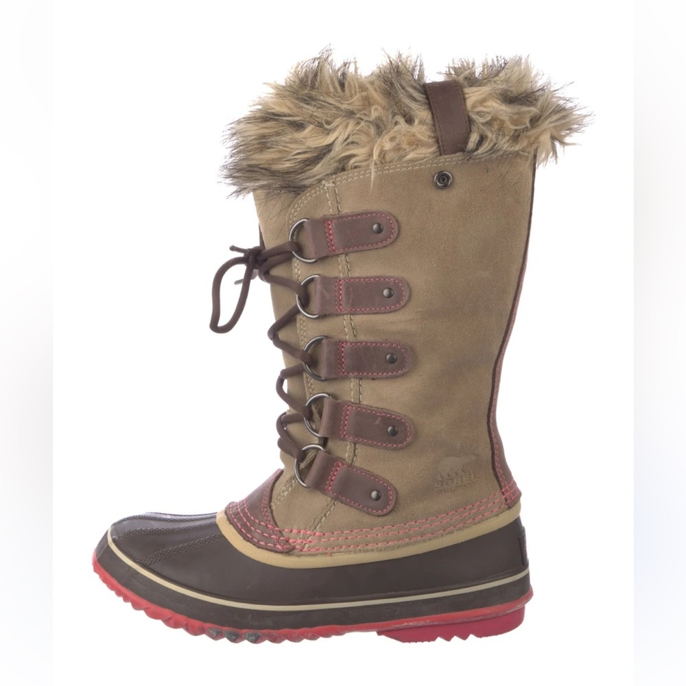 SOREL Joan of Arctic Faux Fur Winter Boots Tan and Pink - Picture 14 of 15